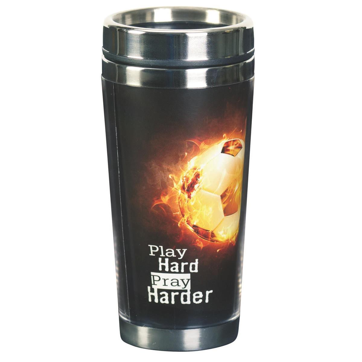 Play Hard Pray Harder Soccer Ball Firey Motivational Multicolor 16 Ounce