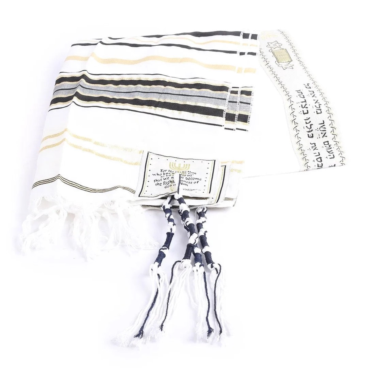 Prayer Shawl - Gold and Black - Traditional Messianic with Tallit - 72 inch X 22 inch