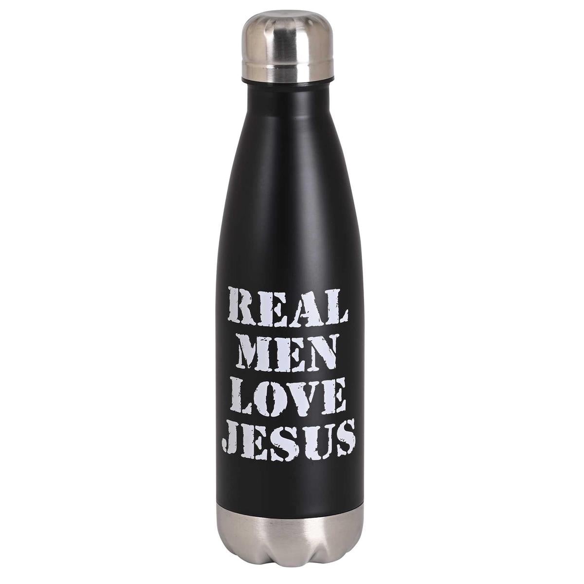 Real Men Love Jesus - 17 Ounce Black Stainless Steel Sports Travel Water Bottle