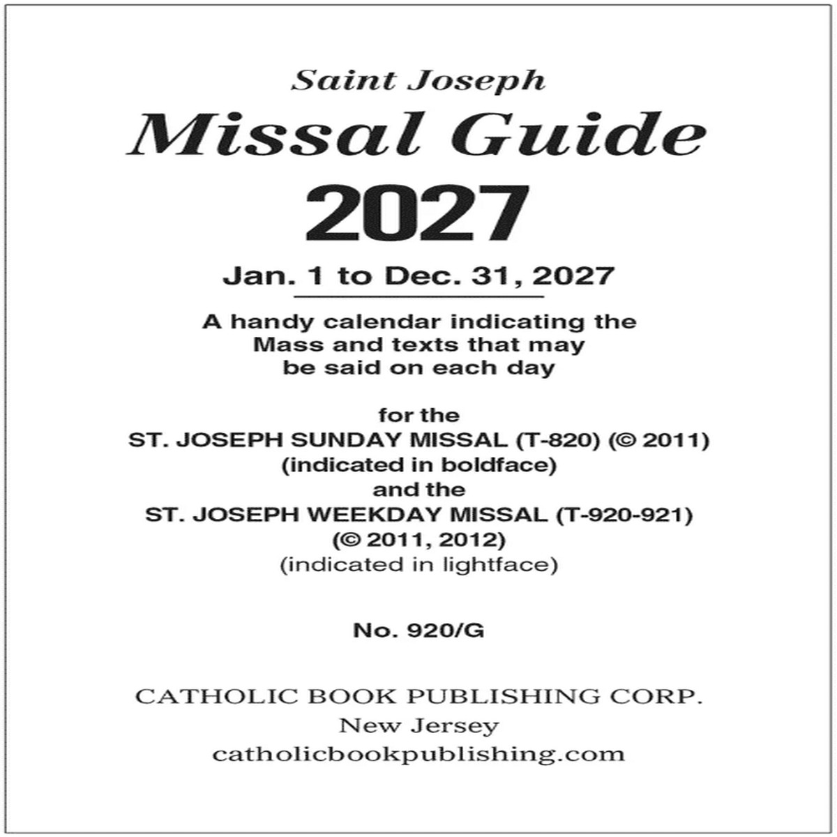 2027 Saint Joseph Missal Guide