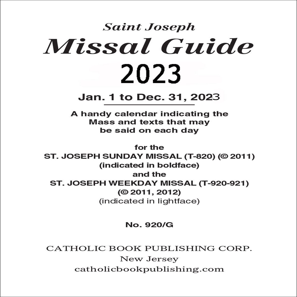 2023 Annual Missal Guide - Catholic Book Publishing